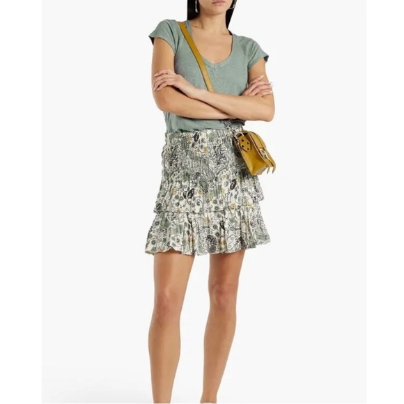 NWT ISABEL MARANT ETOILE CORDELIA ECRU & ALMOND PRINTED RUFFLE MINI SKIRT 4 - Picture 9 of 9